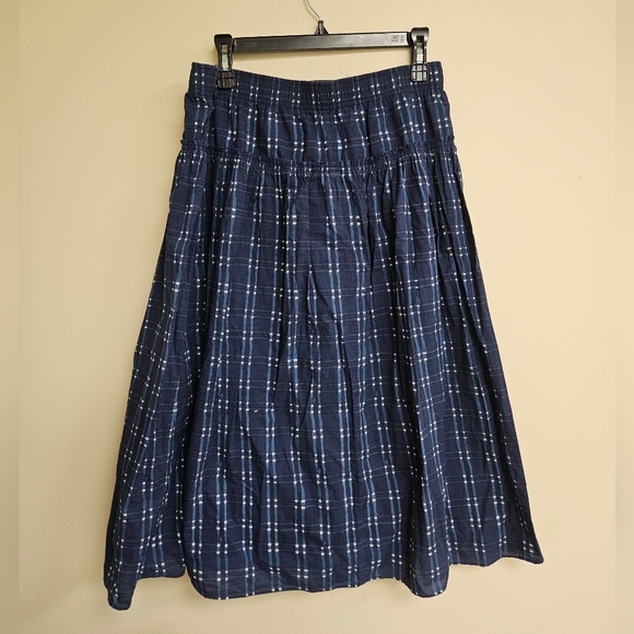 Madewell Pull-On Midi Skirt in Shibori Indigo Plaid Size M Cotton - Picture 6 of 12